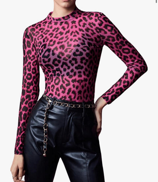 Leopard Print Sheer Mesh Top