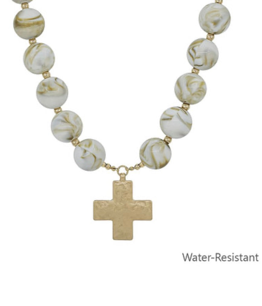 Beaded Cross Charm Necklace