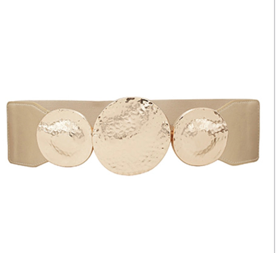 Hammered Gold Three Disk Straw Belt