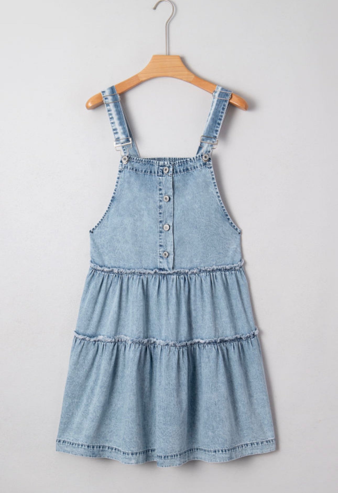Blue Light Wash Tiered Flowy Overall Denim Dress