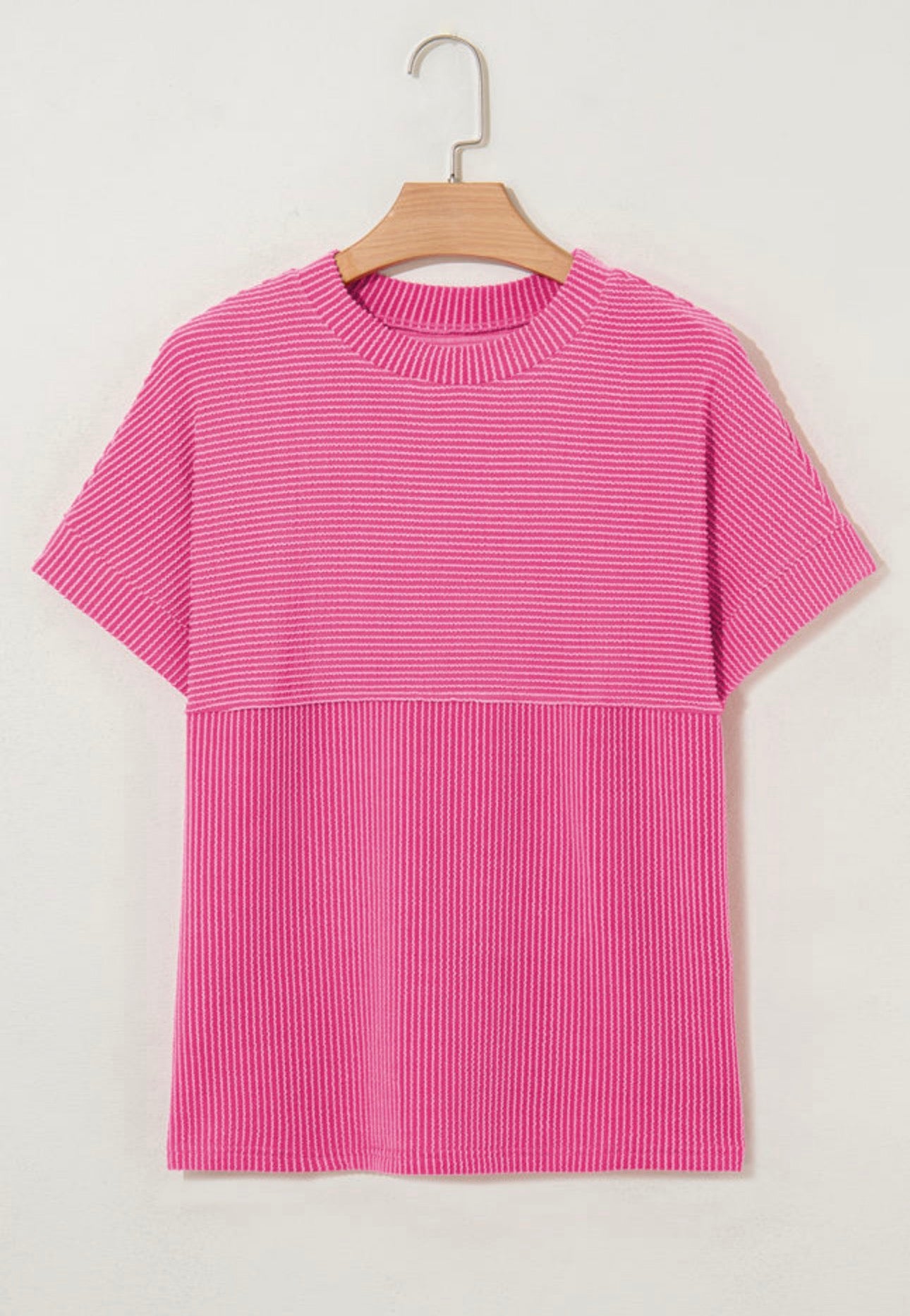 Pink Corded Knit Mock Neck Top