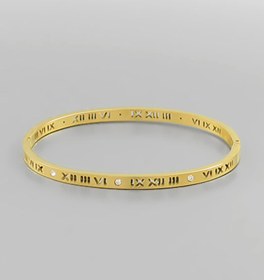 Pave & Roman Numeral Bangle Bracelet