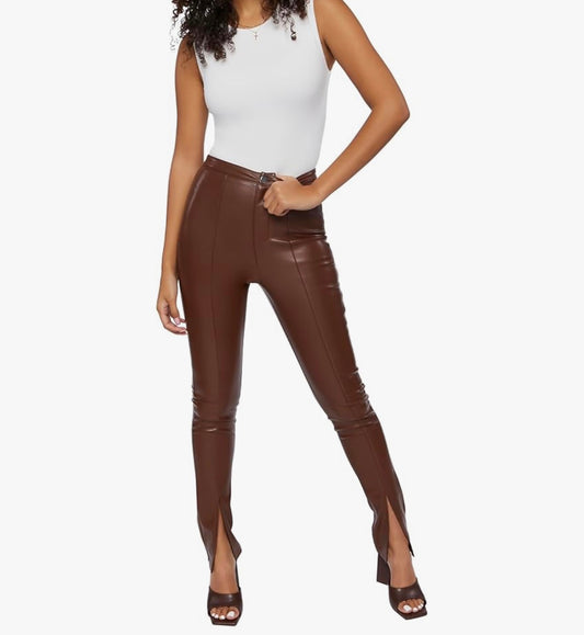 Faux Leather Slit Pants