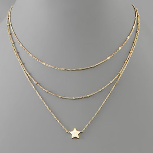 Brushed Star Layer Necklace