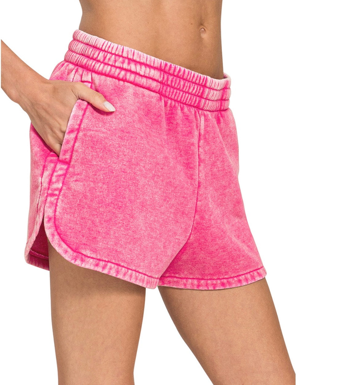 Acid Washed Elastic Waistband  Shorts