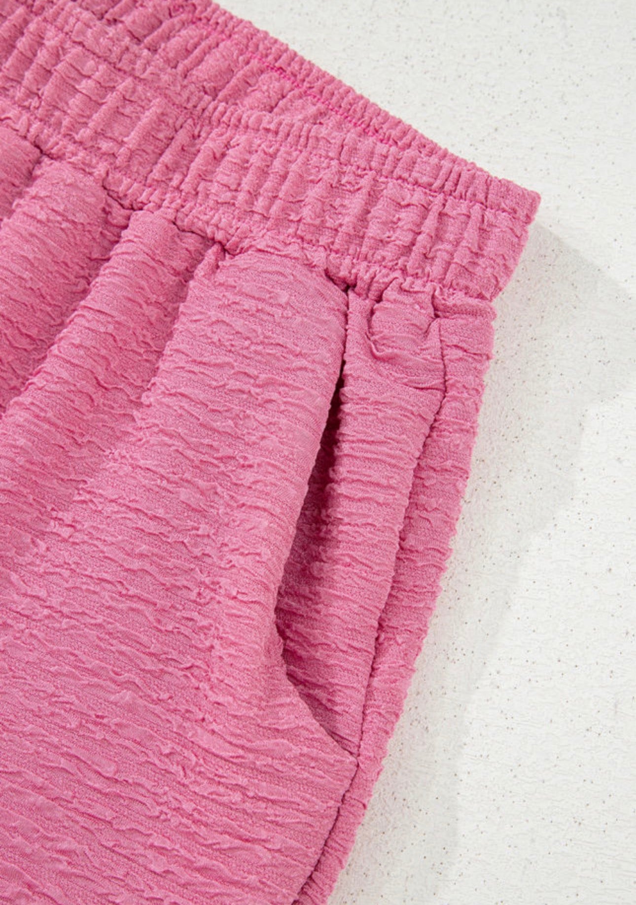 Pink Textured V Neck Matching Set