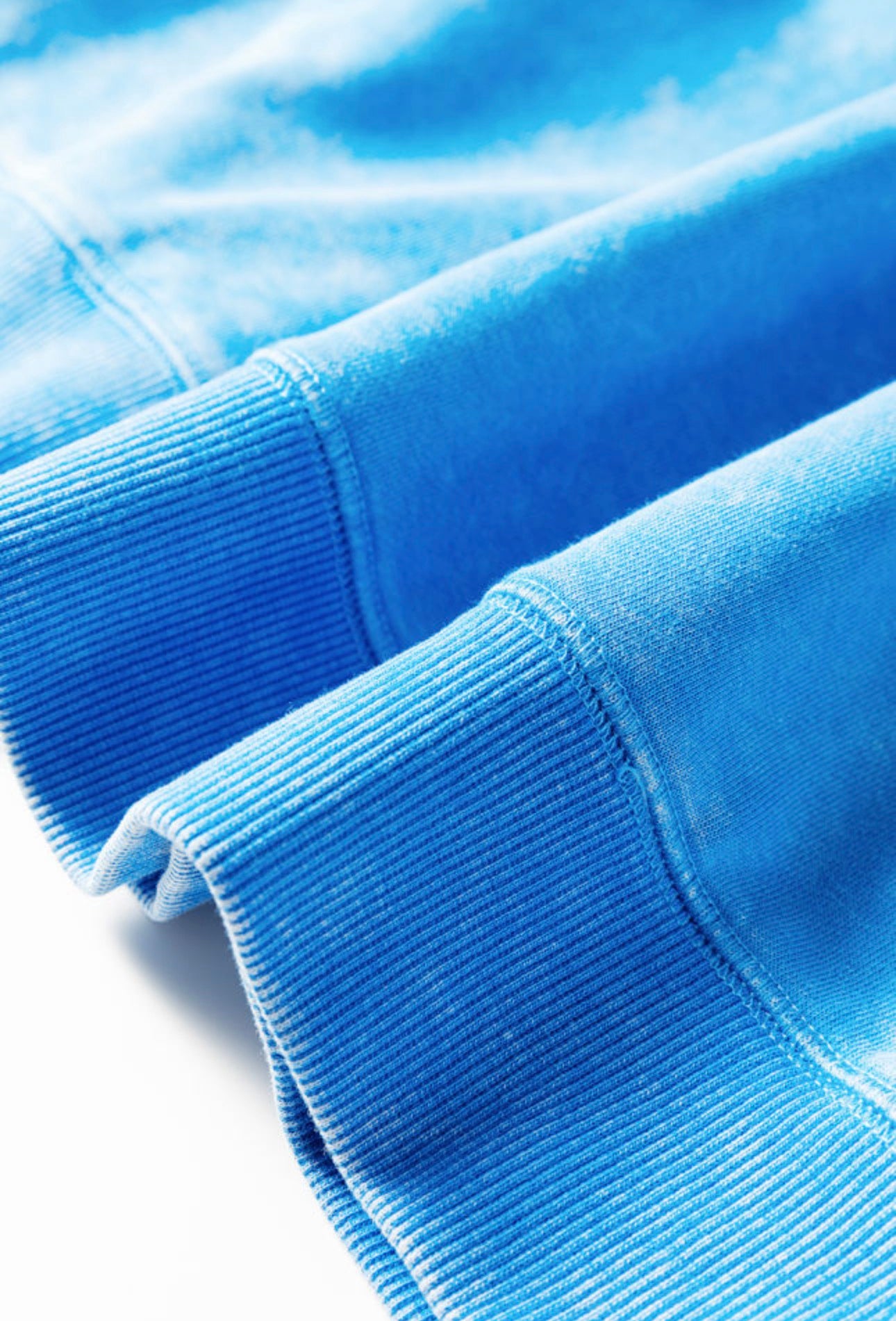 Blue Mineral Wash Raw Seam Double Patched Pocket Pullover Sweatshirt