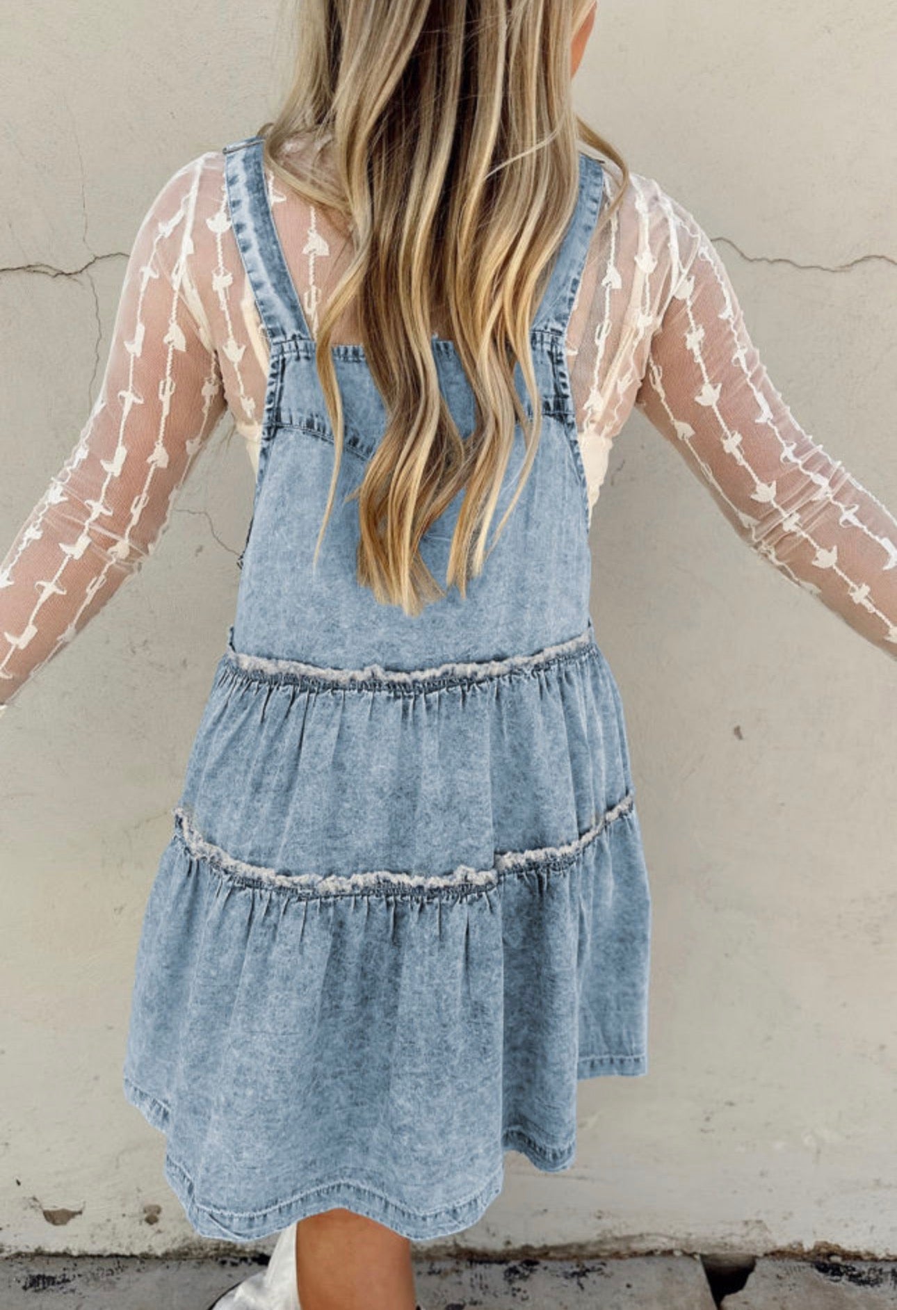 Blue Light Wash Tiered Flowy Overall Denim Dress