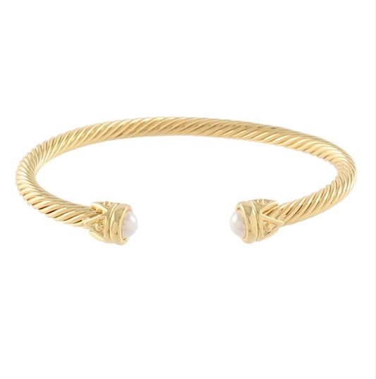 End Pearl Cable Cuff Bracelet