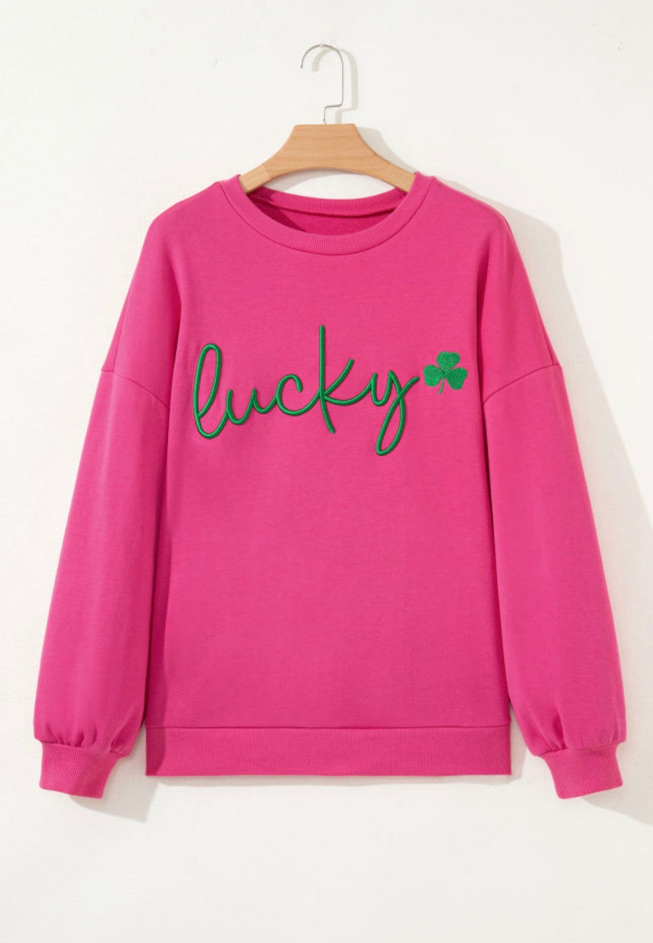 Hot Pink Lucky Clover Embroidered Oversized Sweatshirt