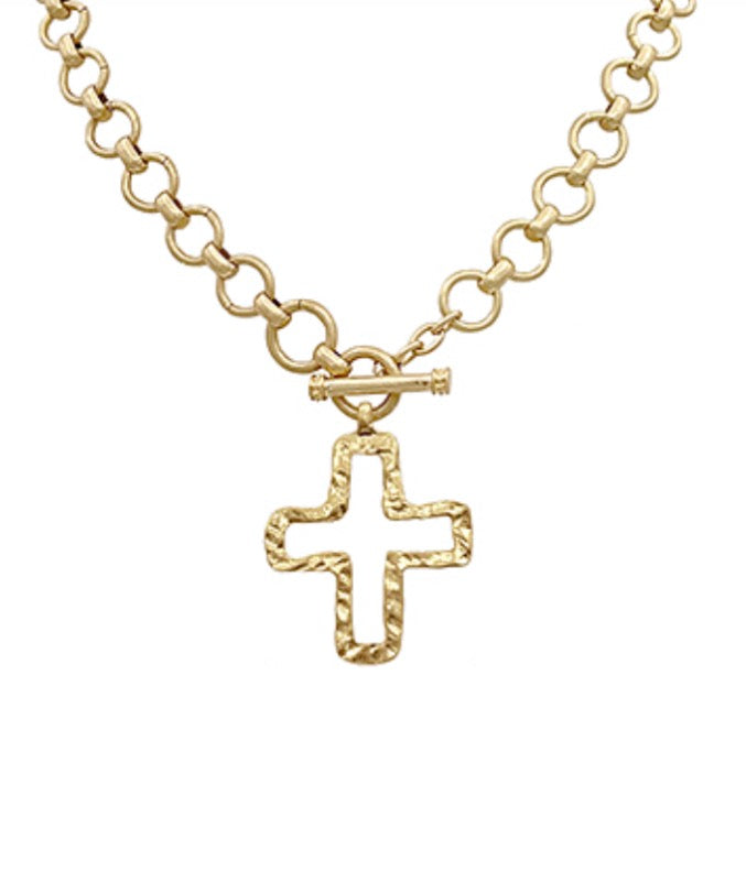 Hammered Outline Cross Necklace