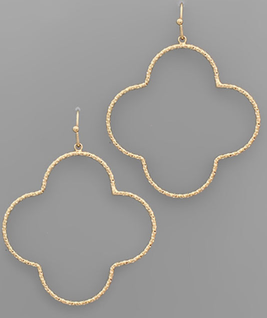 Gold Textured Clover Earrings