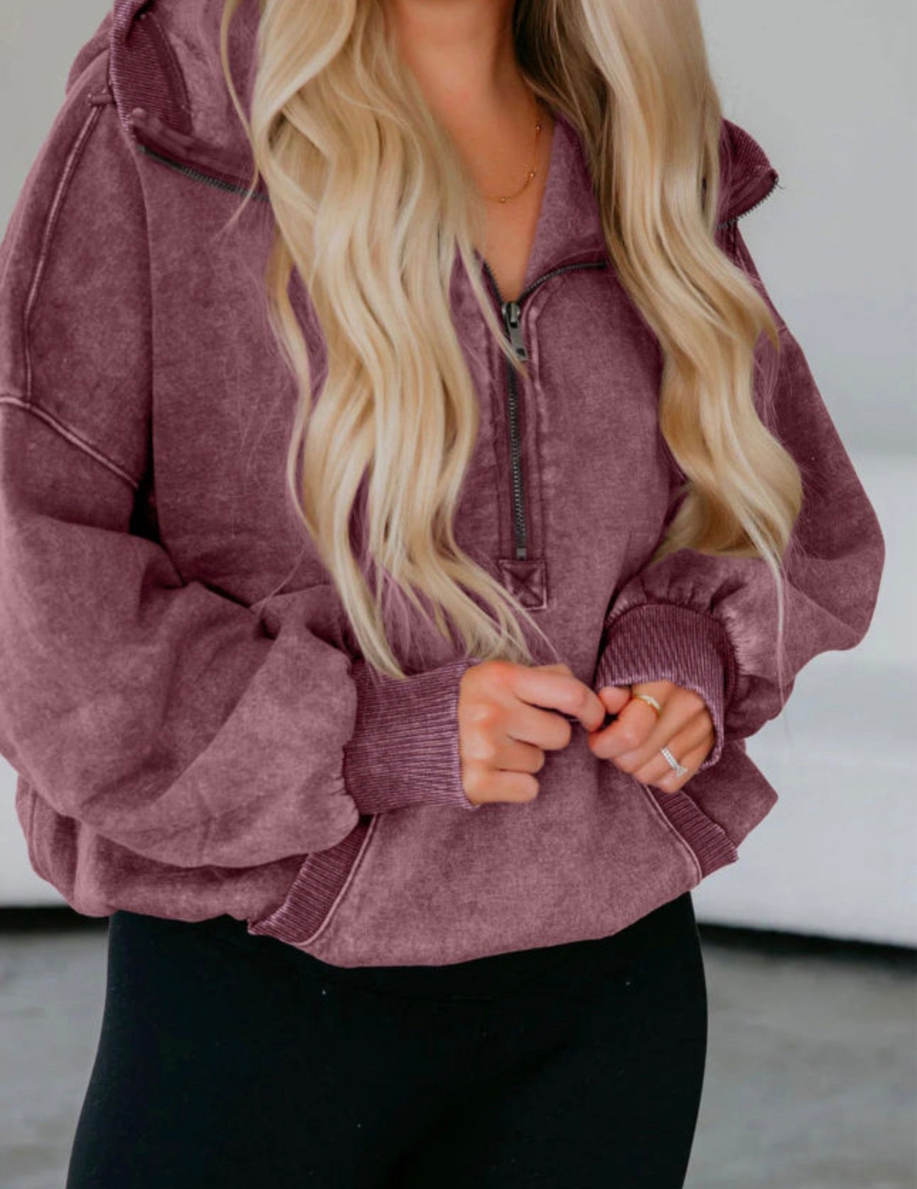 Mineral Wash Half Zip Kangaroo Pocket Hoodie