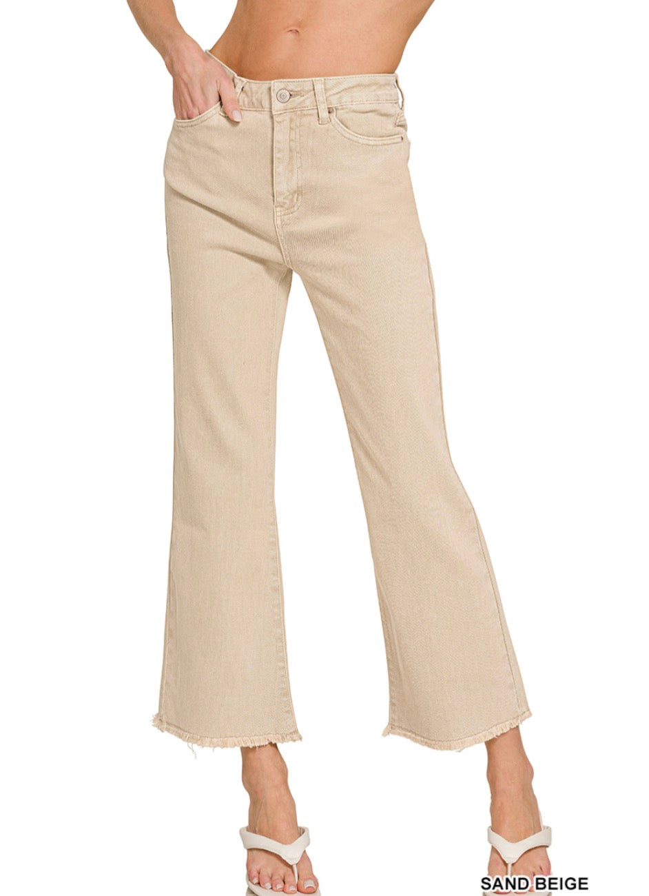 Acid Washed HW Frayed Hem Pants