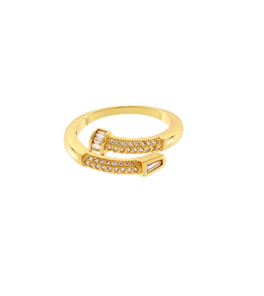 Adjustable Nail Baguette Gold Ring