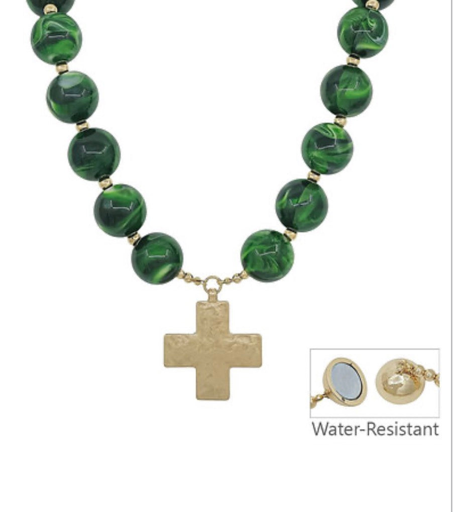 Beaded Cross Charm Necklace
