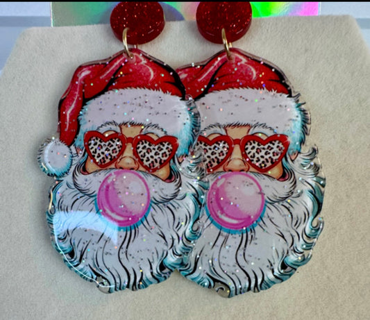 Bubble Gum Santa Earrings