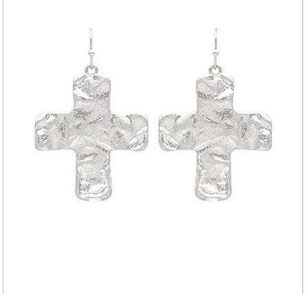 Hammered Casting Cross Earrings