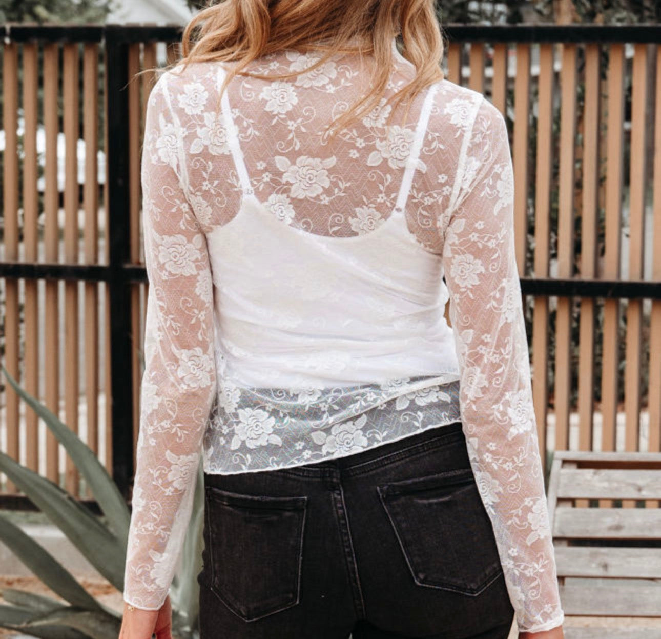 Sheer Floral Lace Mesh Mock Neck Long Sleeve Top