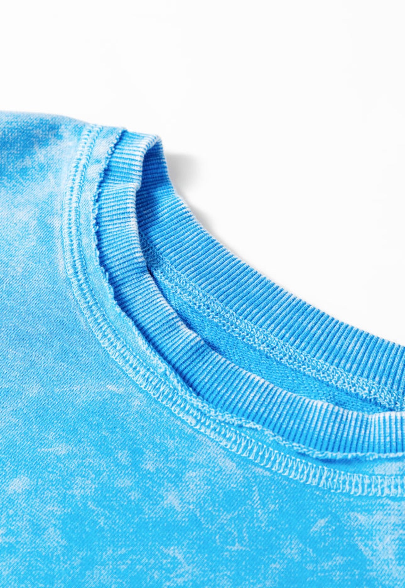 Blue Mineral Wash Raw Seam Double Patched Pocket Pullover Sweatshirt