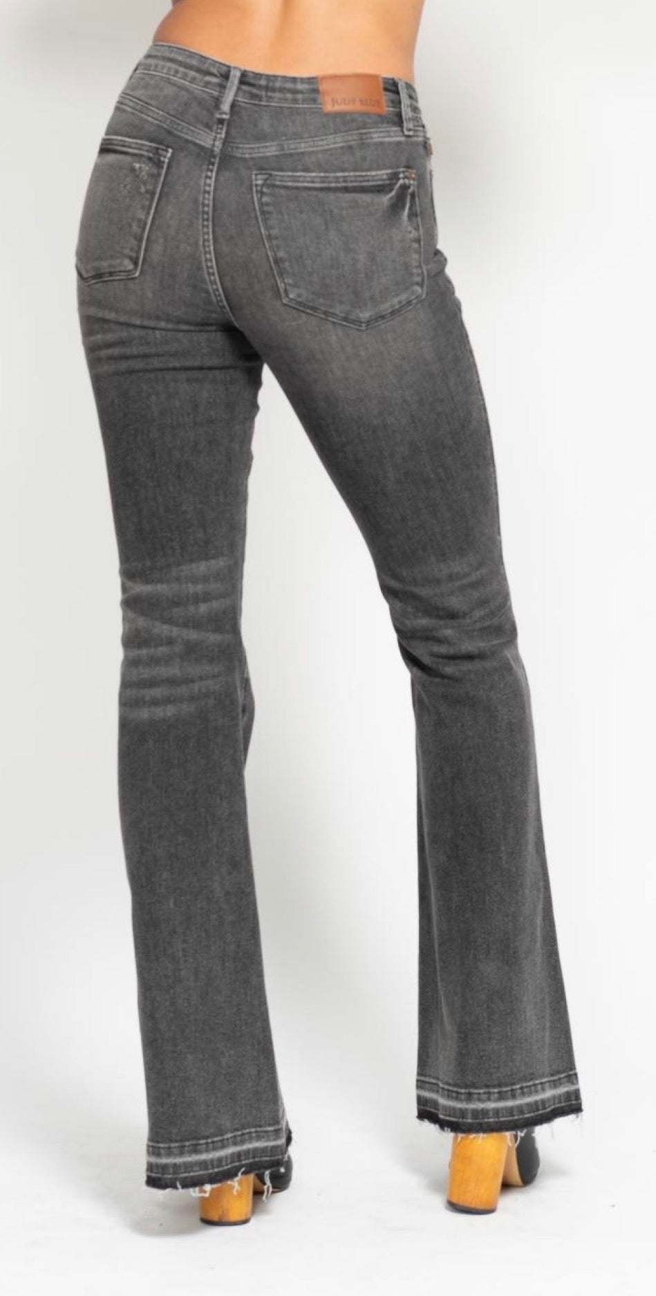 Judy Blue MR Tummy Control Washed Gray Release Hem Flare