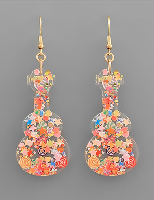 Multi Colored Guitar Glazed Dangle Earrings