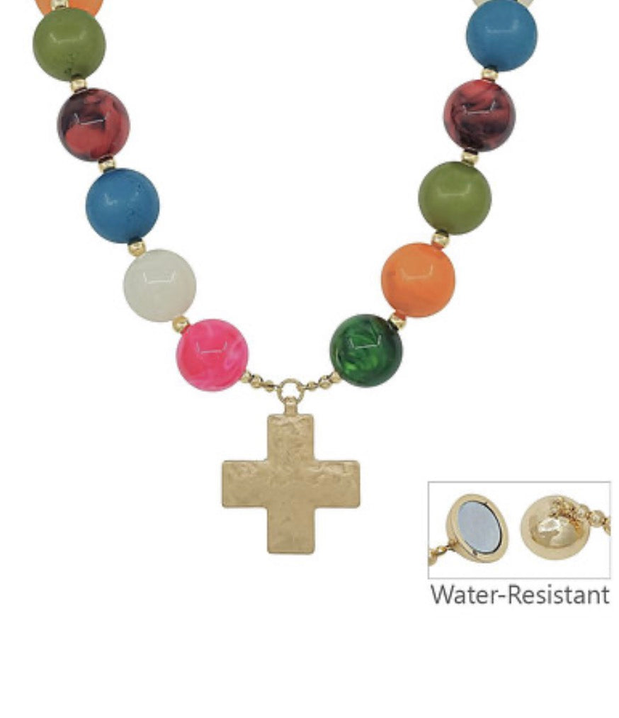 Beaded Cross Charm Necklace