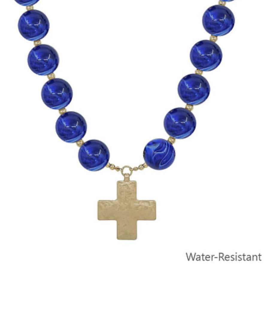 Beaded Cross Charm Necklace