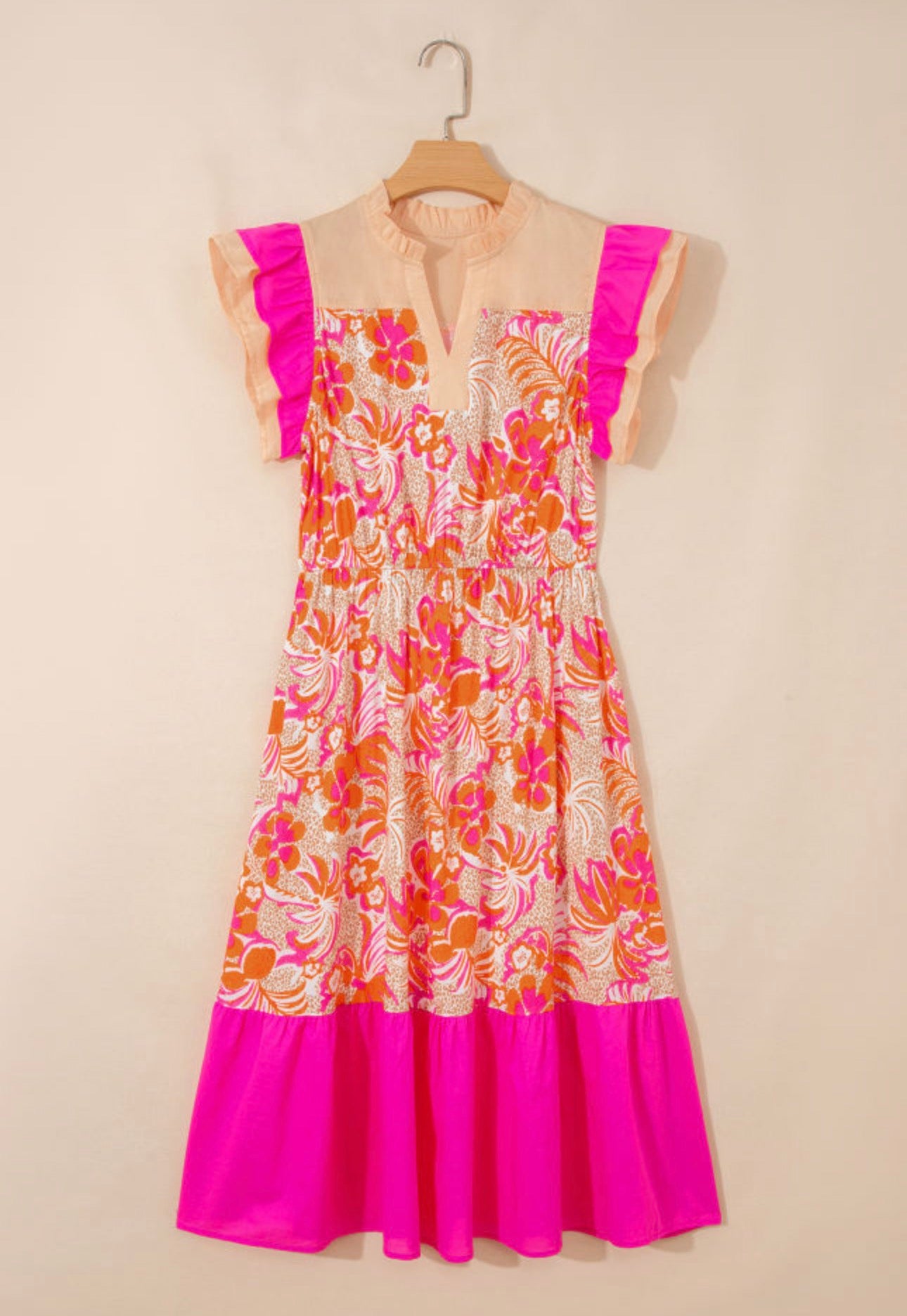 Rose Floral Print Midi Dress with Pockets