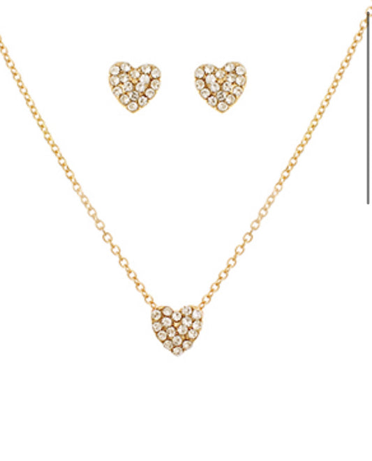 Paved Heart Necklace Set