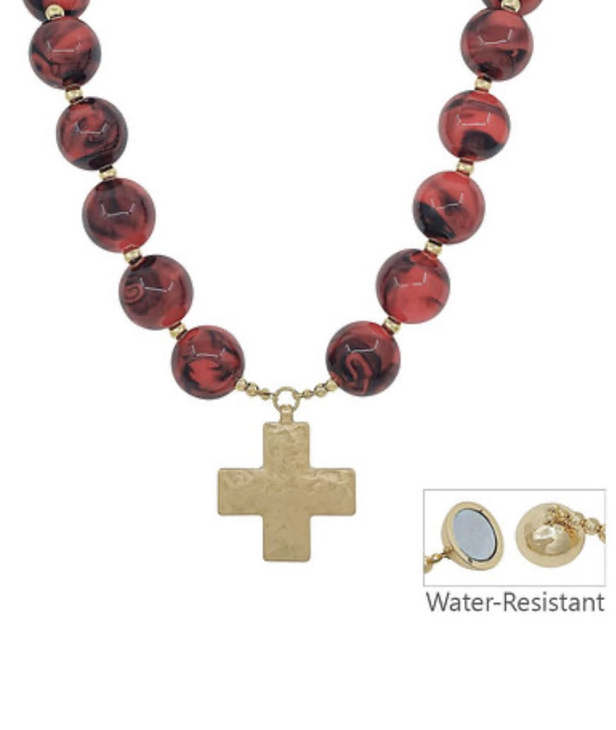 Beaded Cross Charm Necklace
