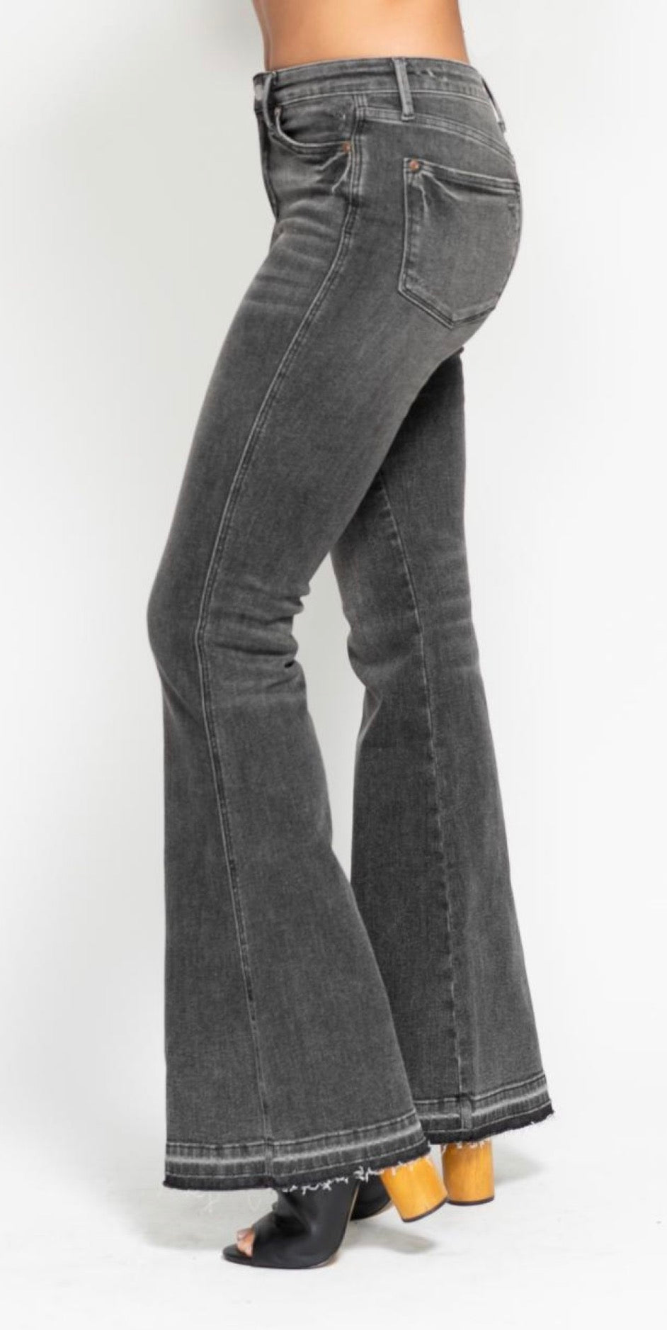 Judy Blue MR Tummy Control Washed Gray Release Hem Flare