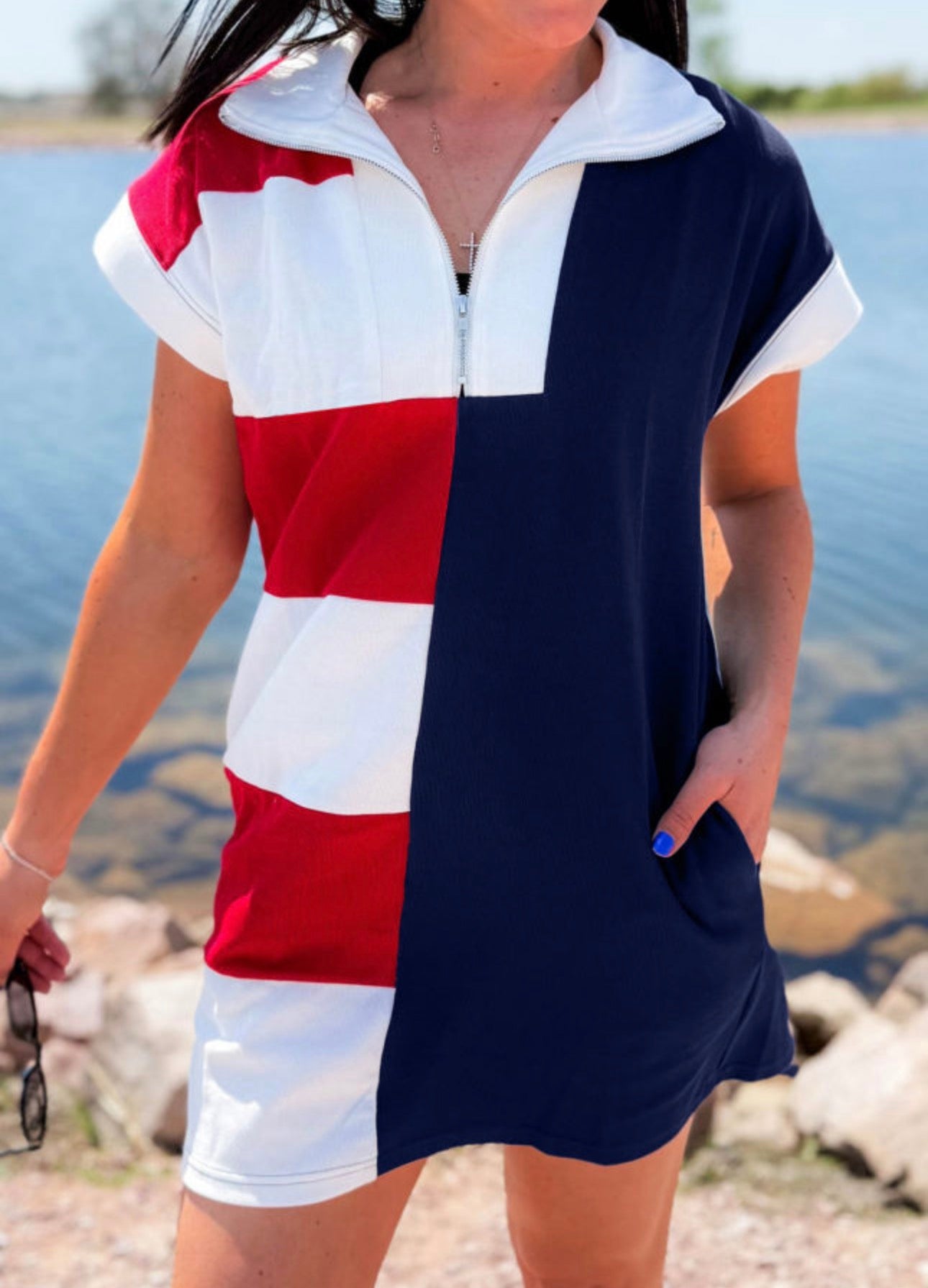 Navy Blue USA Quarter Zip Dress