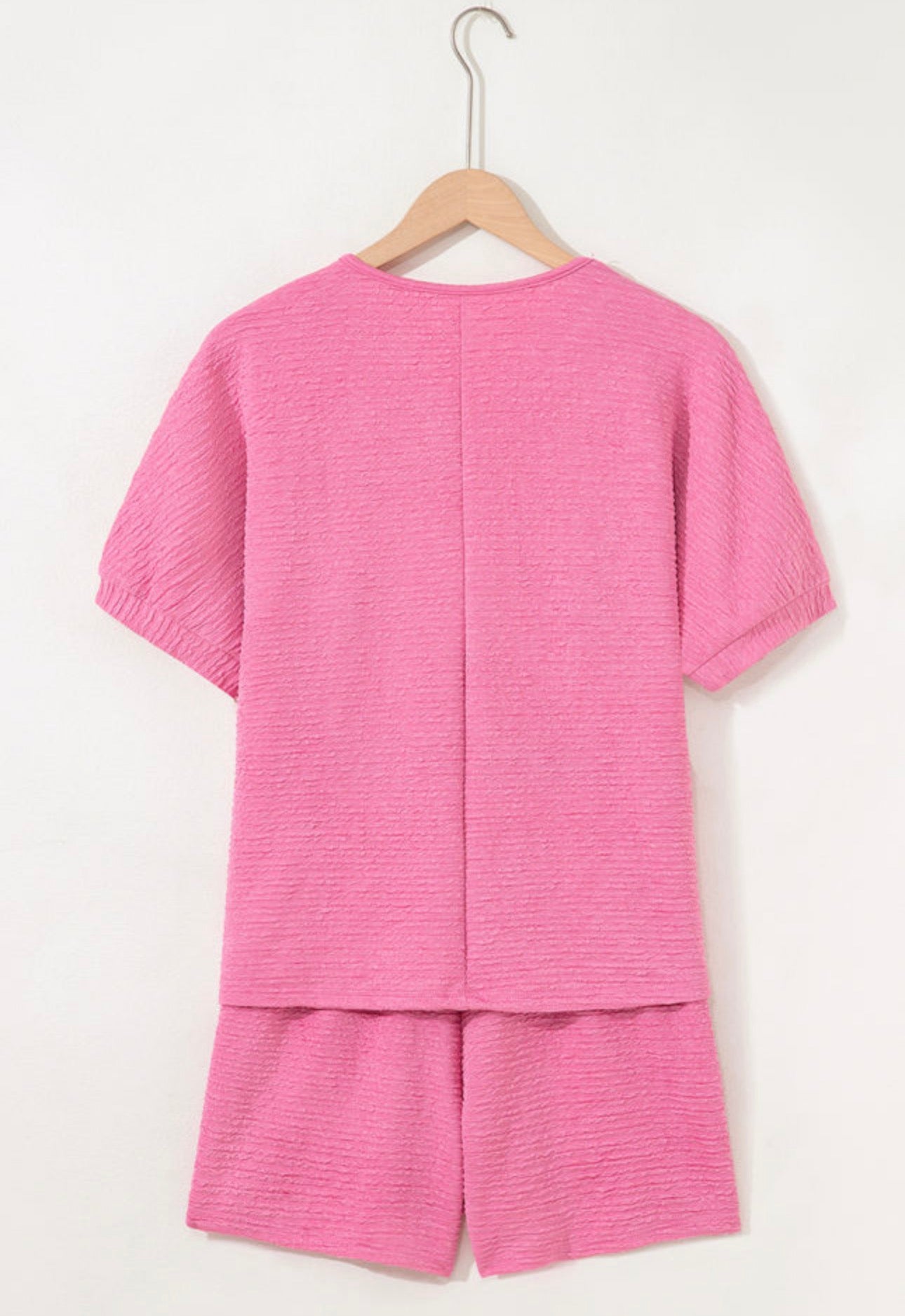 Pink Textured V Neck Matching Set