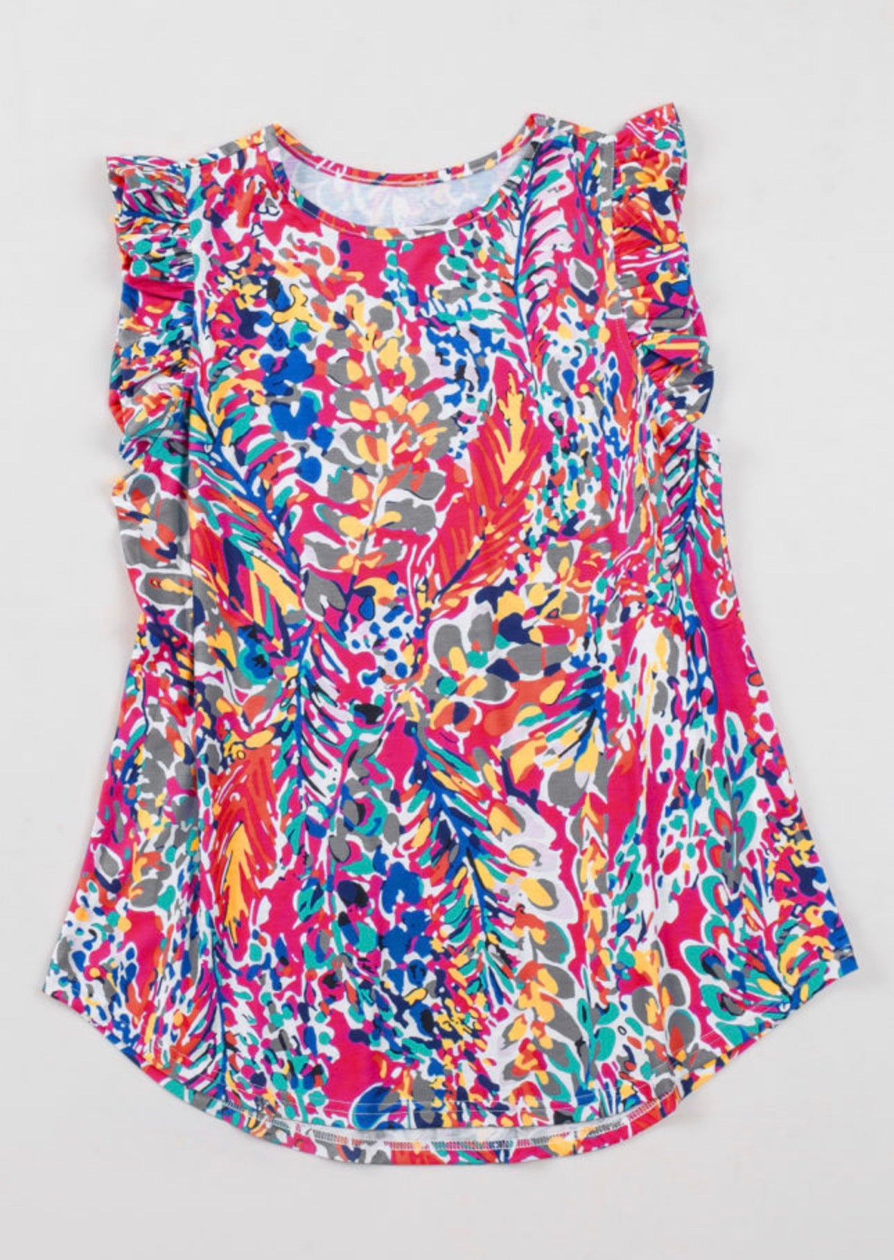 Pink Floral Tank With Ruffles