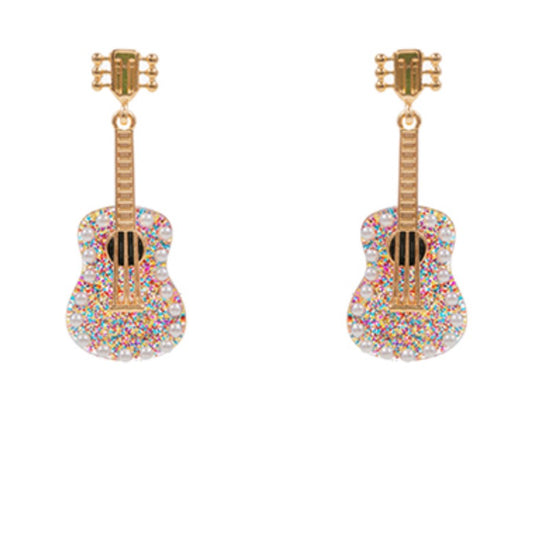 Glitter & Gold Guitar Earrings
