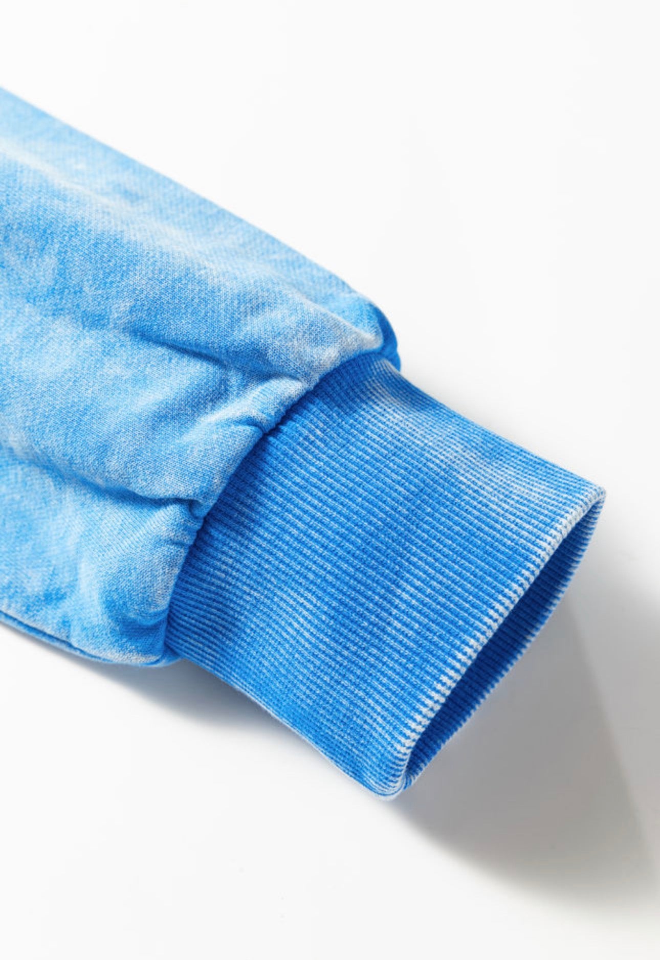 Blue Mineral Wash Raw Seam Double Patched Pocket Pullover Sweatshirt