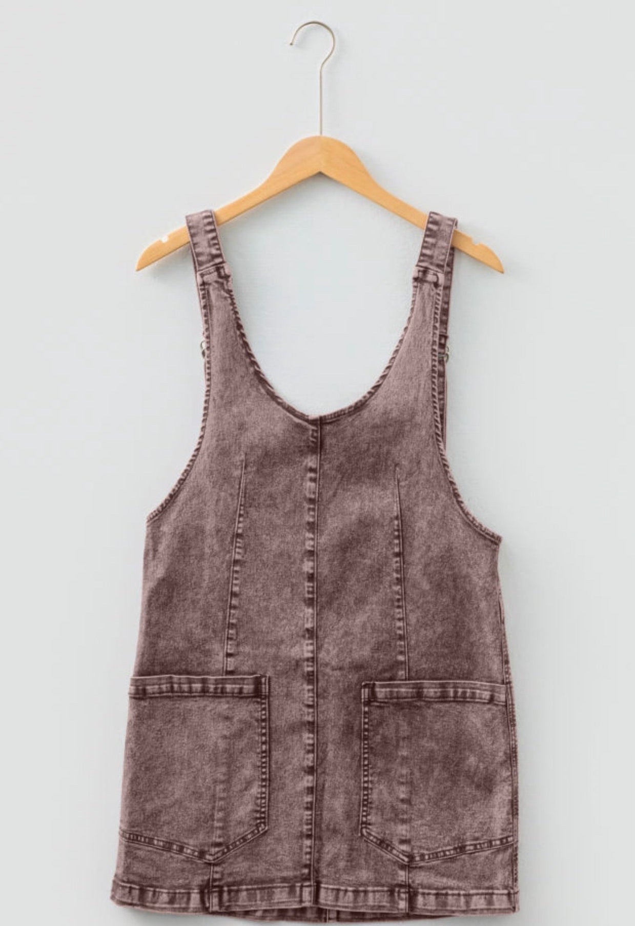 Vintage Washed Denim V Neck Suspender Mini Dress