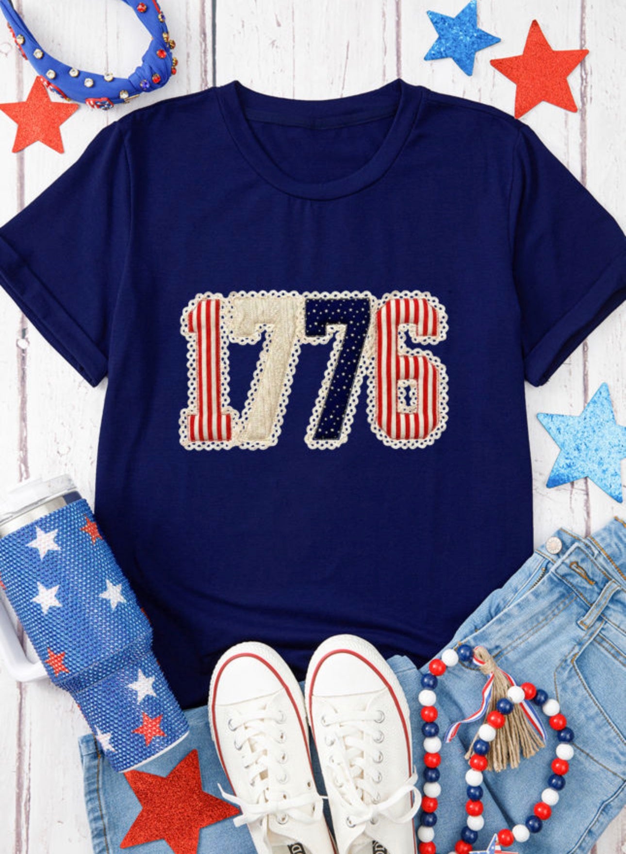 Blue ‘1776’ Patchwork Tee