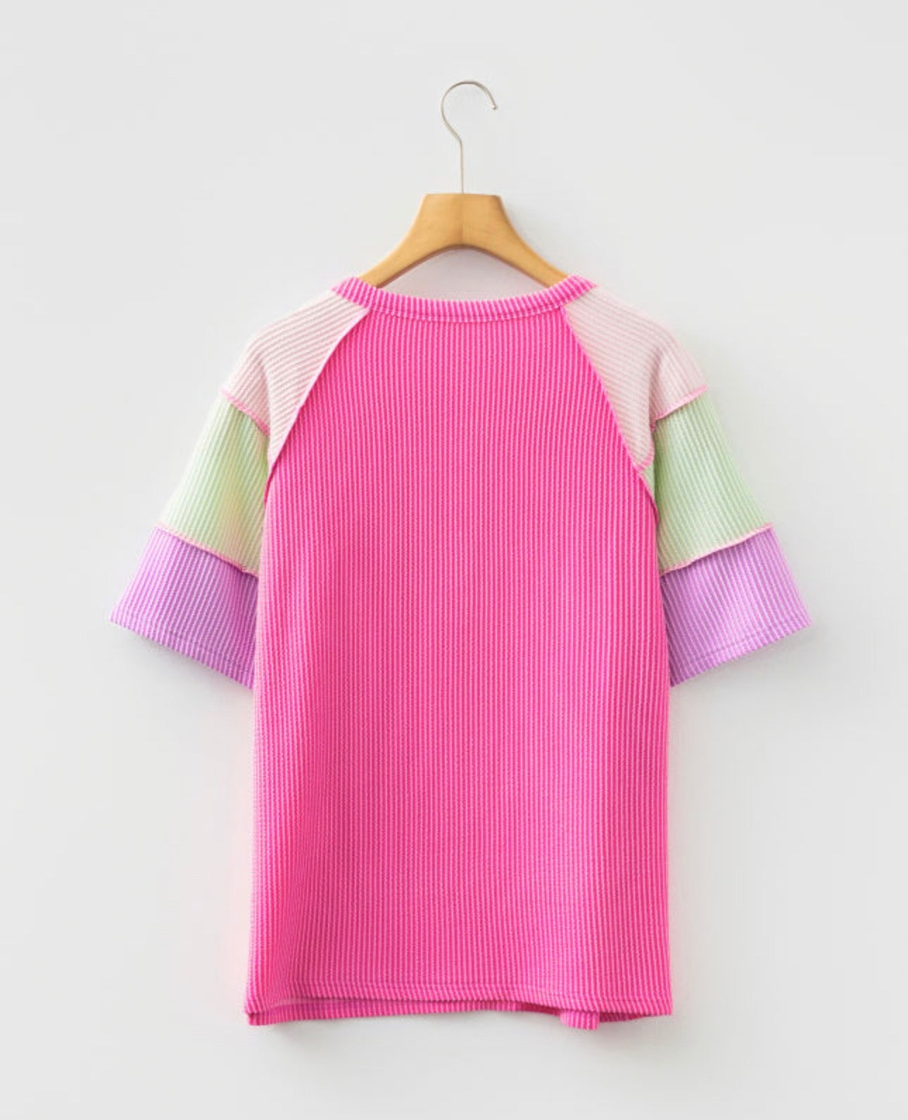 Pink Corded Henley Patchwork Top