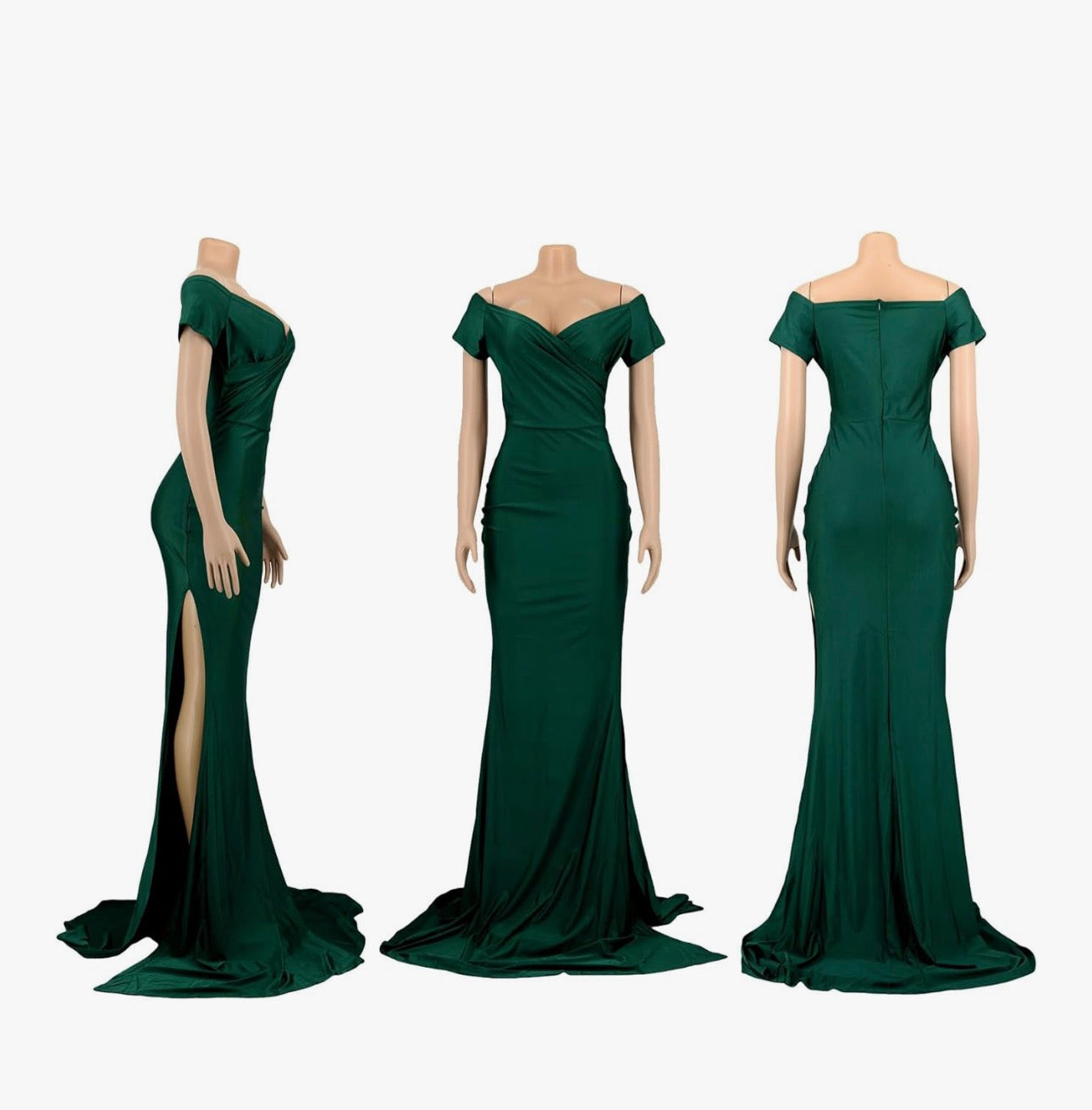 Satin V Neck Off The Shoulder Mermaid Dress