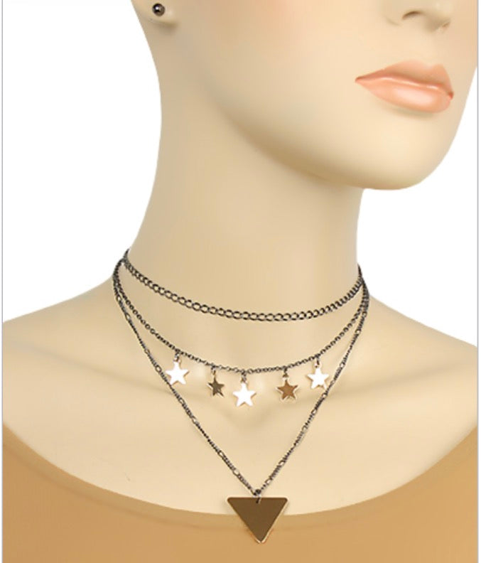 Star & Triangle Layered Choker Necklace