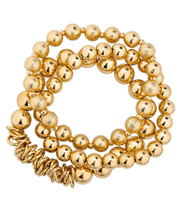 Three Row Texture Metal Ball Bracelet