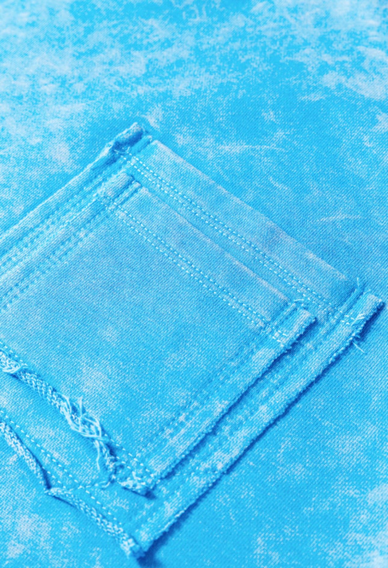 Blue Mineral Wash Raw Seam Double Patched Pocket Pullover Sweatshirt