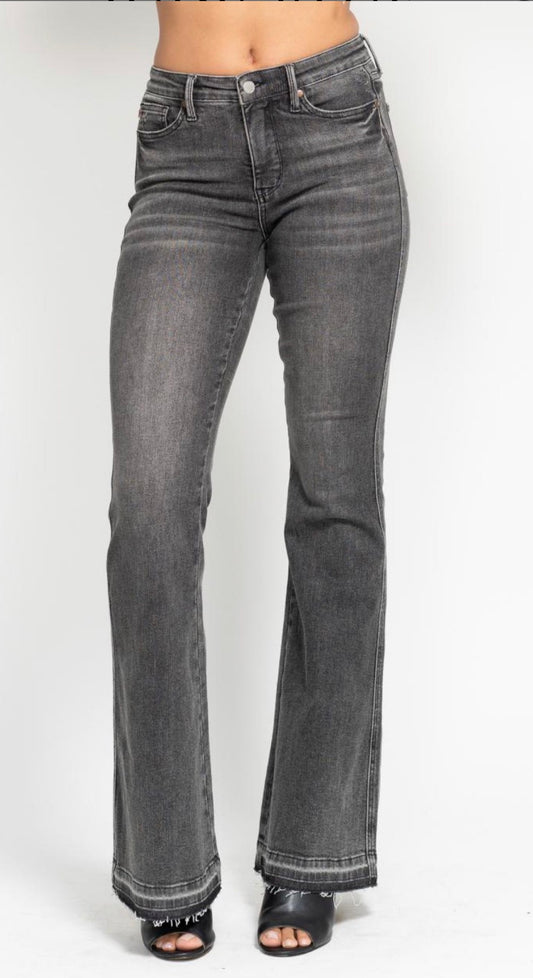 Judy Blue MR Tummy Control Washed Gray Release Hem Flare