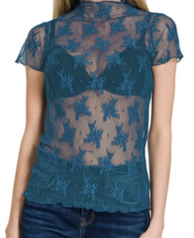 Sheer Lace Short Sleeve Layering Top