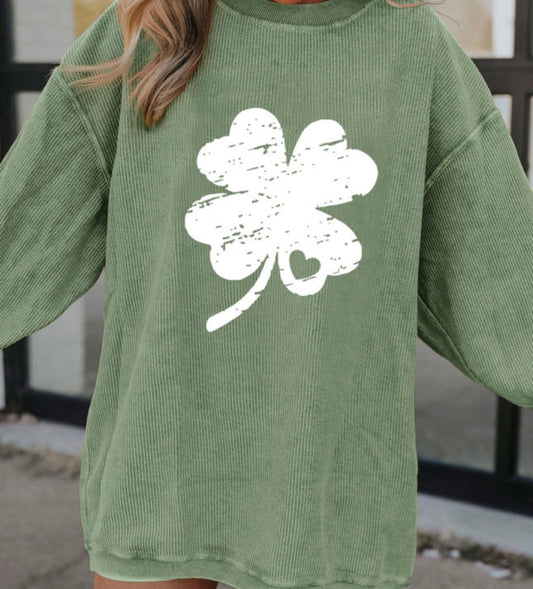 Green Corded Clover Print Saint Patrick’s Sweatshirt
