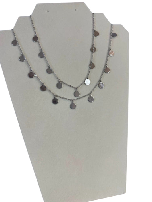 Silver Layered Disk Necklace