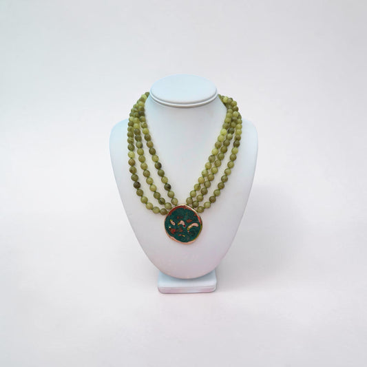 Layered Round Beaded Disk Necklace