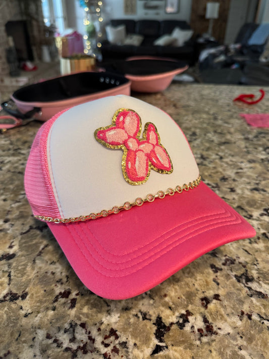 Hot Pink & Gold Balloon Dog Trucker Hat